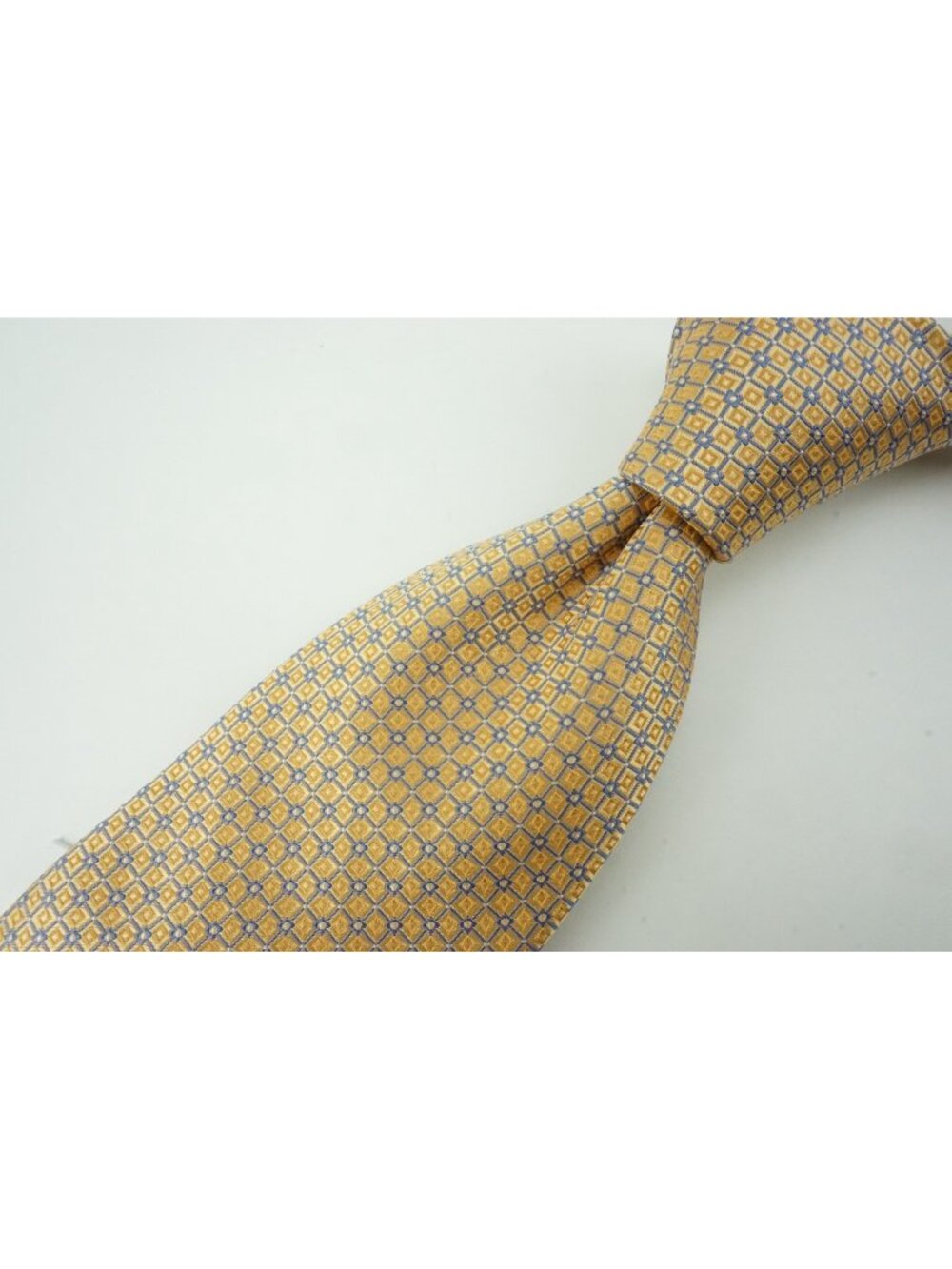 Eton Butter Yellow Lapis Blue Ditsy Micro Flower 100% Silk Tie Brand New Tags